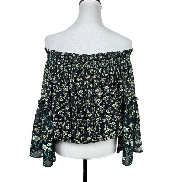 Free People Black Rose Valley Floral Off The Shoulder Cottagecore Peasant Blouse - Picture 5 of 14